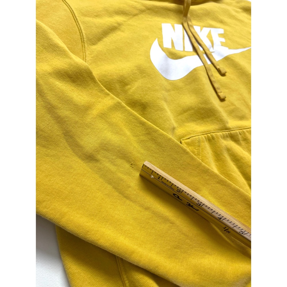 Nike Mens Mustard Yellow Futura Logo Pullover Hoodie NK110 Medium Y2K Style - Picture 5 of 7